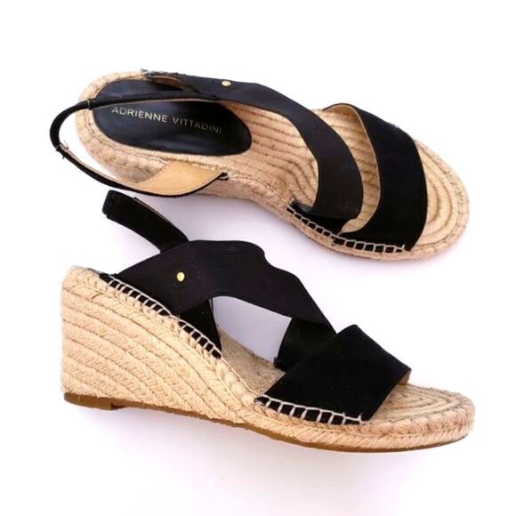 Adrienne Vittadini Women’s Strappy Wedge Sandals Black Size 8 M Shoes - Picture 1 of 7